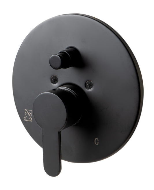 Black Matte Shower Valve with Rounded Lever Handle and Diverter