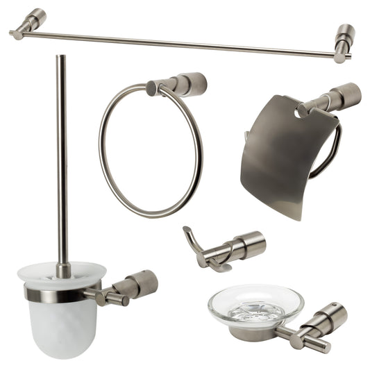 Brushed Nickel 6 Piece Matching Bathroom Accessory Set