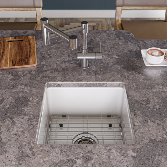White Square 18" x 18" Undermount / Drop In Fireclay Prep Sink