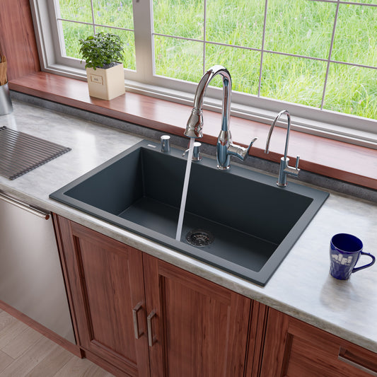 Titanium 33" Single Bowl Drop In Granite Composite Kitchen Sink