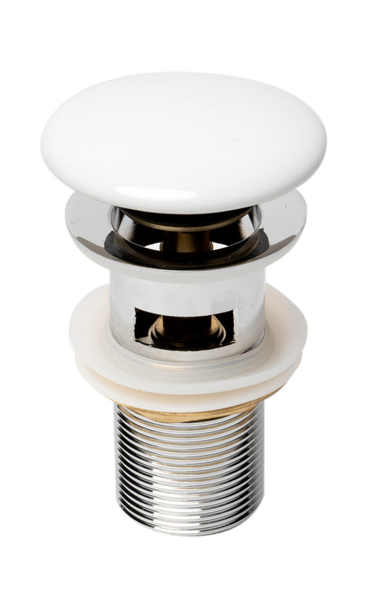 White Ceramic Mushroom Top Pop Up Drain for Sinks with Overflow