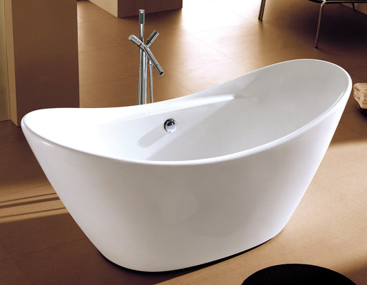 68 inch White Oval Acrylic Free Standing Soaking Bathtub