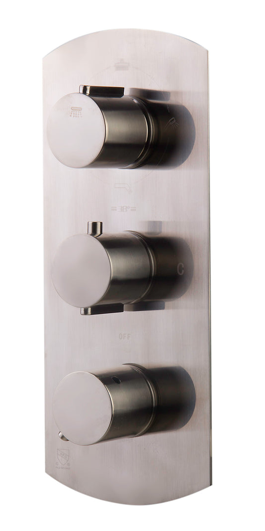 Brushed Nickel Concealed 4-Way Thermostatic Valve Shower Mixer /w Round Knobs