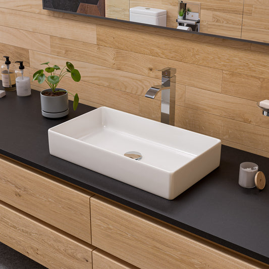 White 24" Modern Rectangular Above Mount Ceramic Sink
