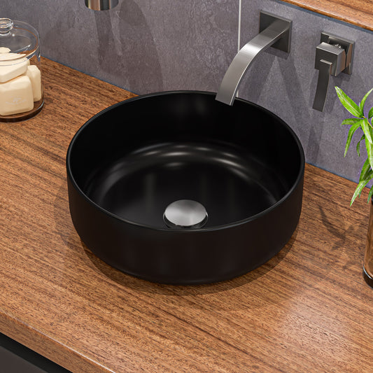 Black Matte 15" Round Above Mount Ceramic Sink