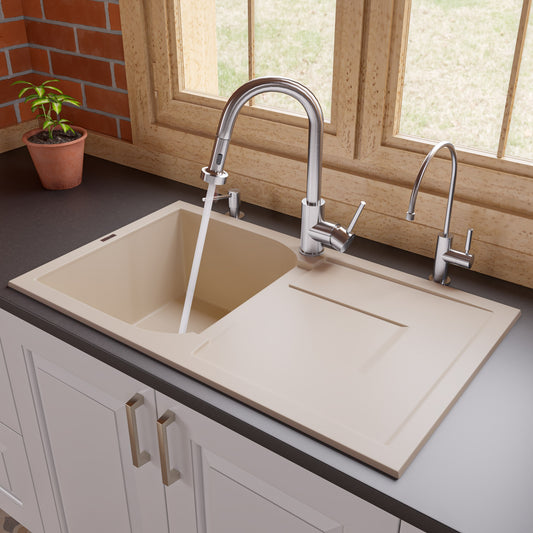 Biscuit 34" Single Bowl Granite Composite Kitchen Sink with Drainboard