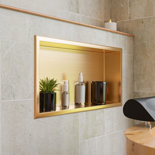24" x 12" Brushed Gold PVD Stainless Steel Horizontal Single Shelf Shower Niche