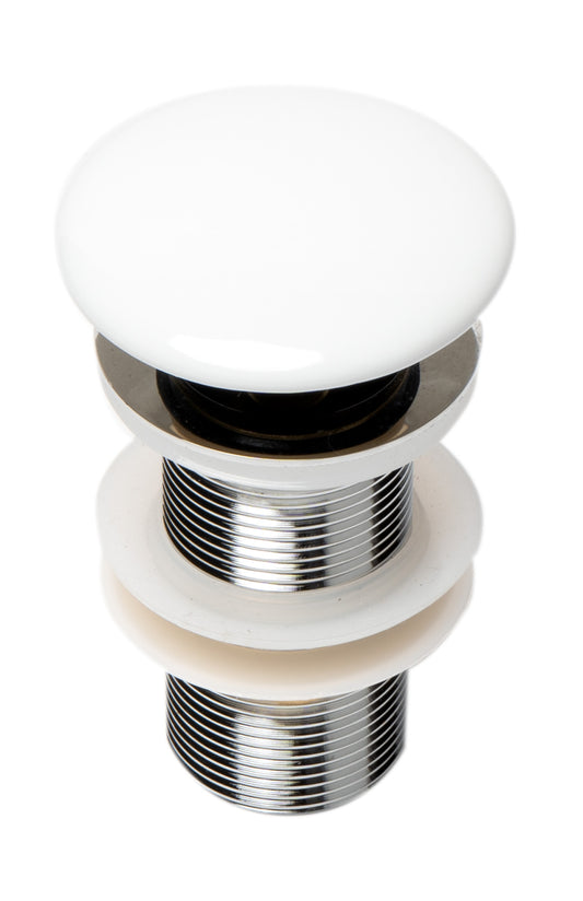 White Ceramic Mushroom Top Pop Up Drain for Sinks without Overflow