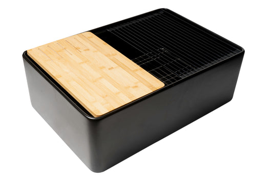 Black Matte Workstation 30" x 20" Single Bowl Step Rim Fireclay Farm Sink with Accessories