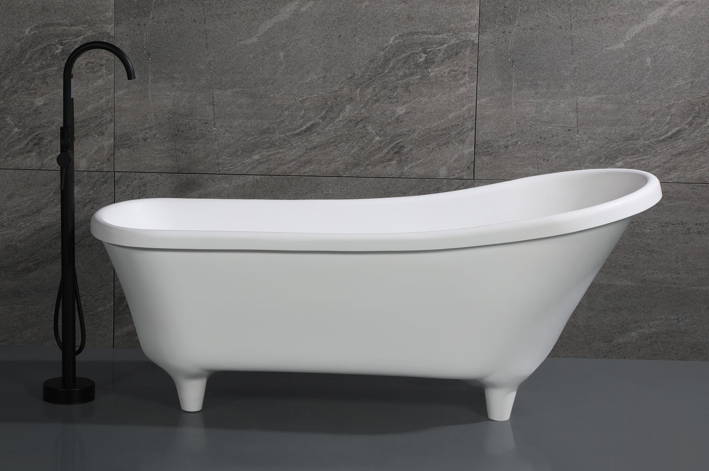 67" White Matte Clawfoot Solid Surface Resin Bathtub