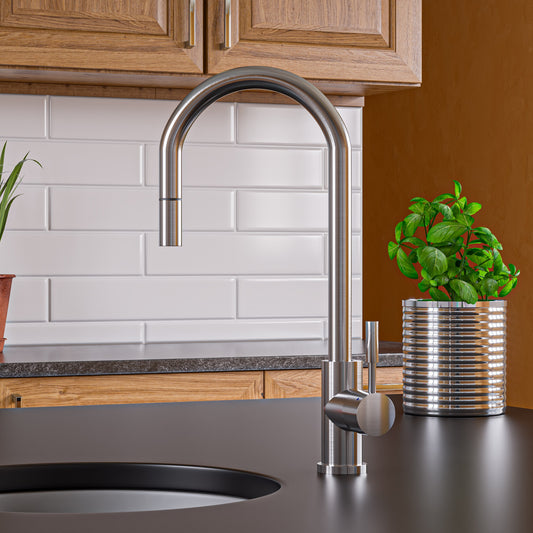 Solid Brushed Stainless Steel Single Hole Pull Down Kitchen Faucet