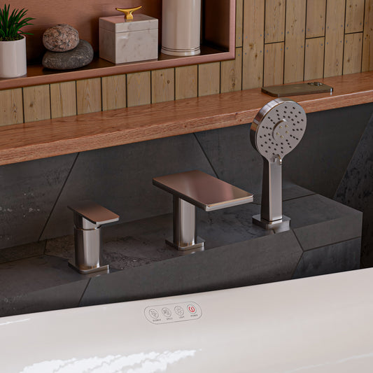 Brushed Nickel Deck Mounted Tub Filler with Hand Held Showerhead