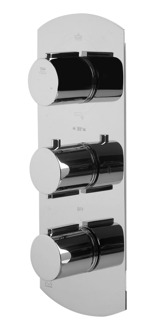 Polished Chrome Concealed 4-Way Thermostatic Valve Shower Mixer /w Round Knobs