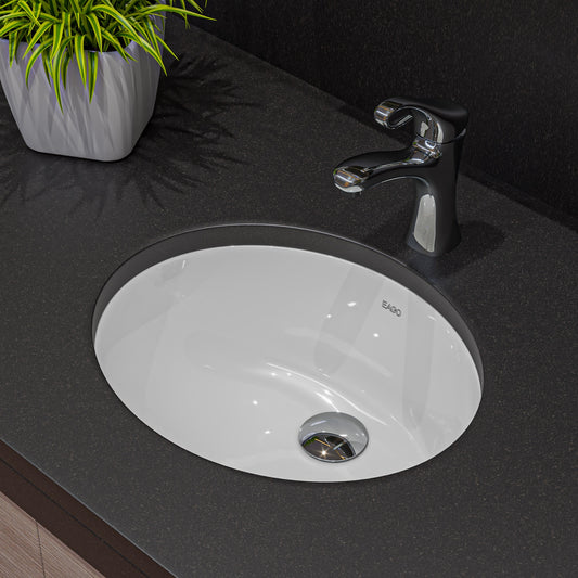 White Ceramic 18"x15" Undermount Oval Bathroom Sink