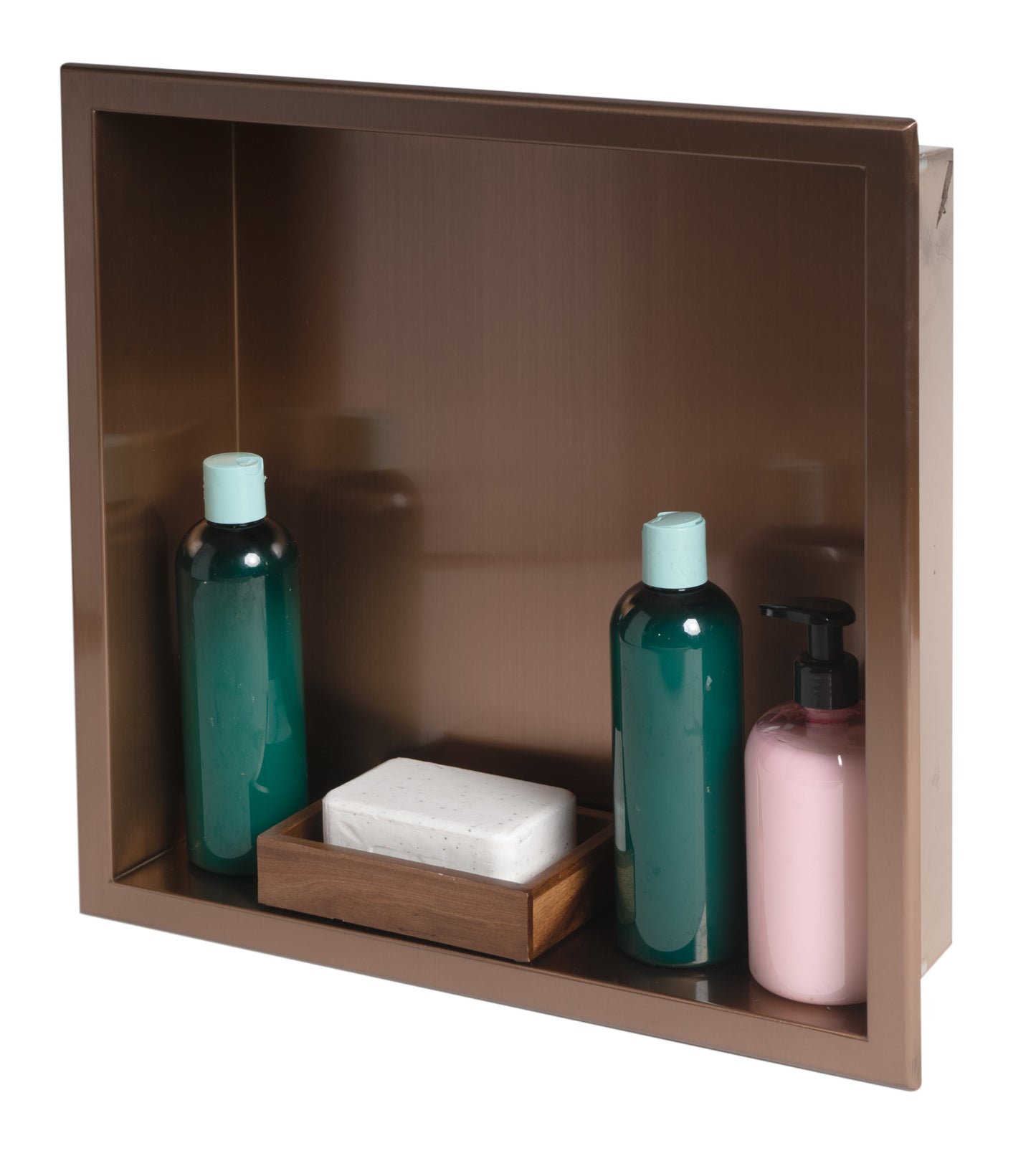 16" x 16" Brushed Copper PVD Steel Square Single Shelf Shower Niche