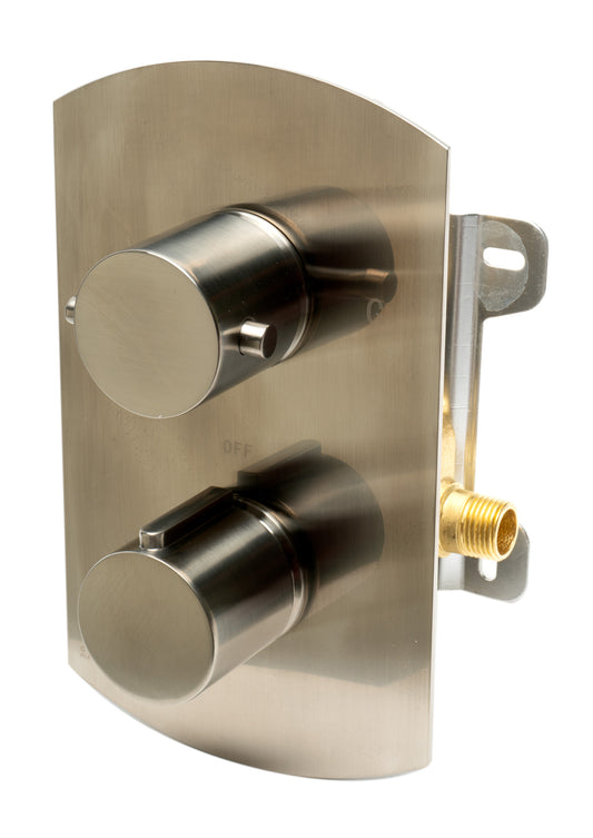 Brushed Nickel Round Knob 1 Way Thermostatic Shower Mixer
