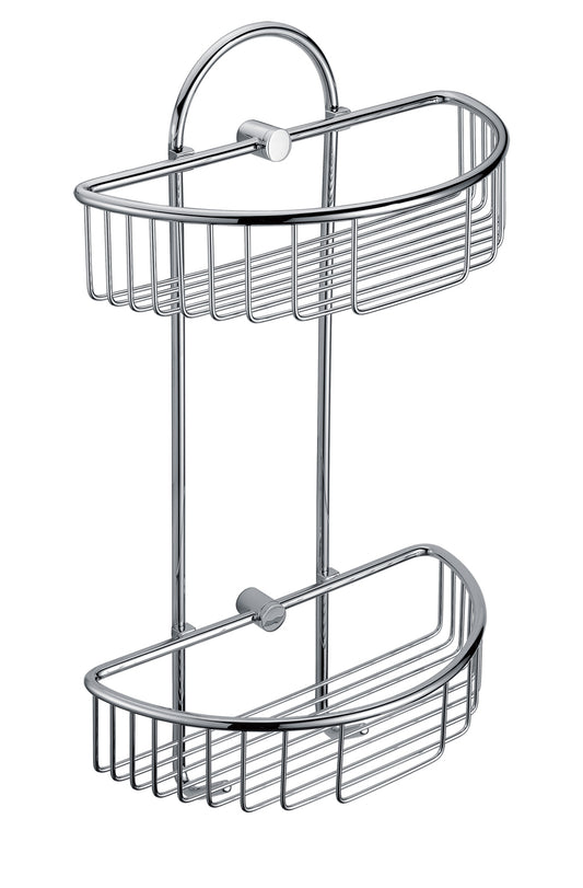 Polished Chrome Wall Mounted Double Basket Shower Shelf Bathroom Accessory