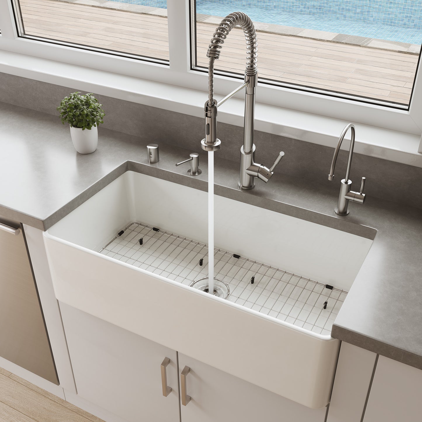 ABF3618 36" White Thin Wall Single Bowl Smooth Apron Fireclay Kitchen Farm Sink