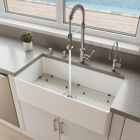 ABF3618 36" White Thin Wall Single Bowl Smooth Apron Fireclay Kitchen Farm Sink