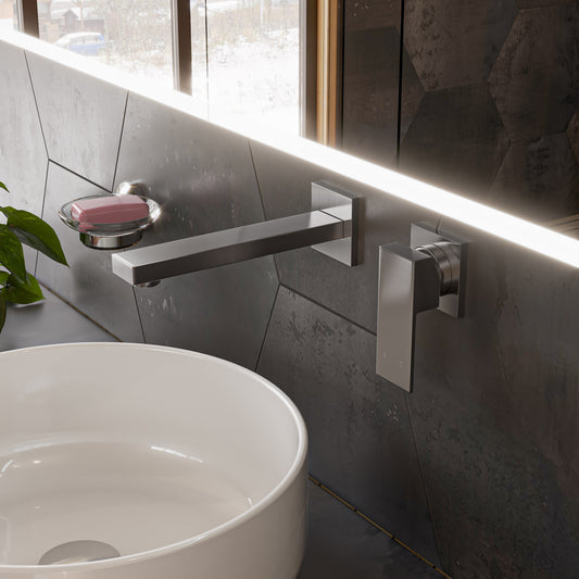 Brushed Nickel Single Lever Wallmount Bathroom Faucet
