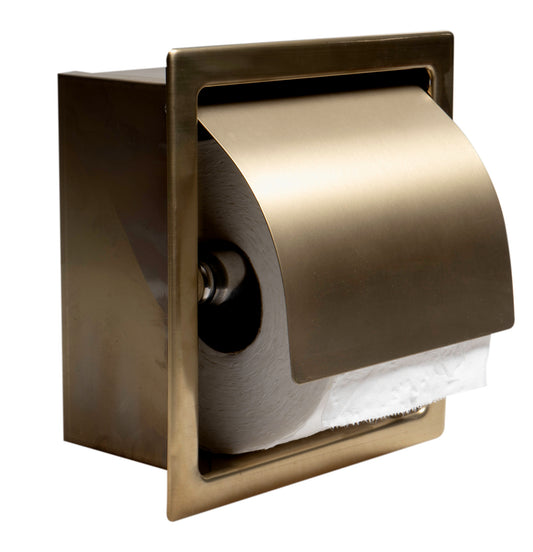 PVD Brushed Gold Stainless Steel Recessed Toilet Paper Holder with Cover
