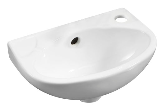 White 14" Small Wall Mounted Ceramic Sink with Faucet Hole