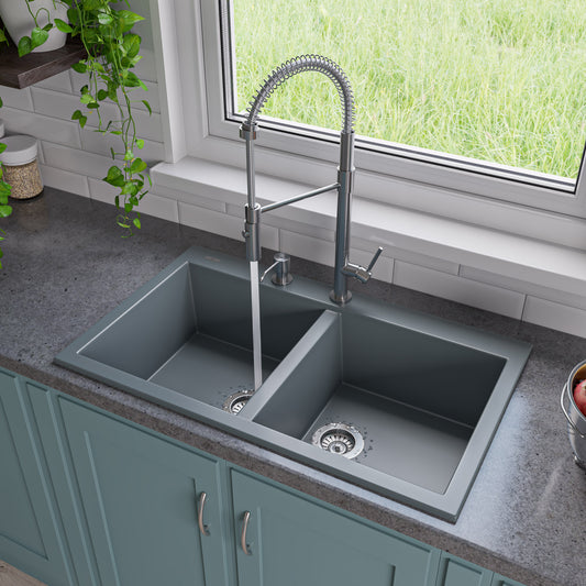 Titanium 34" Drop-In Double Bowl Granite Composite Kitchen Sink