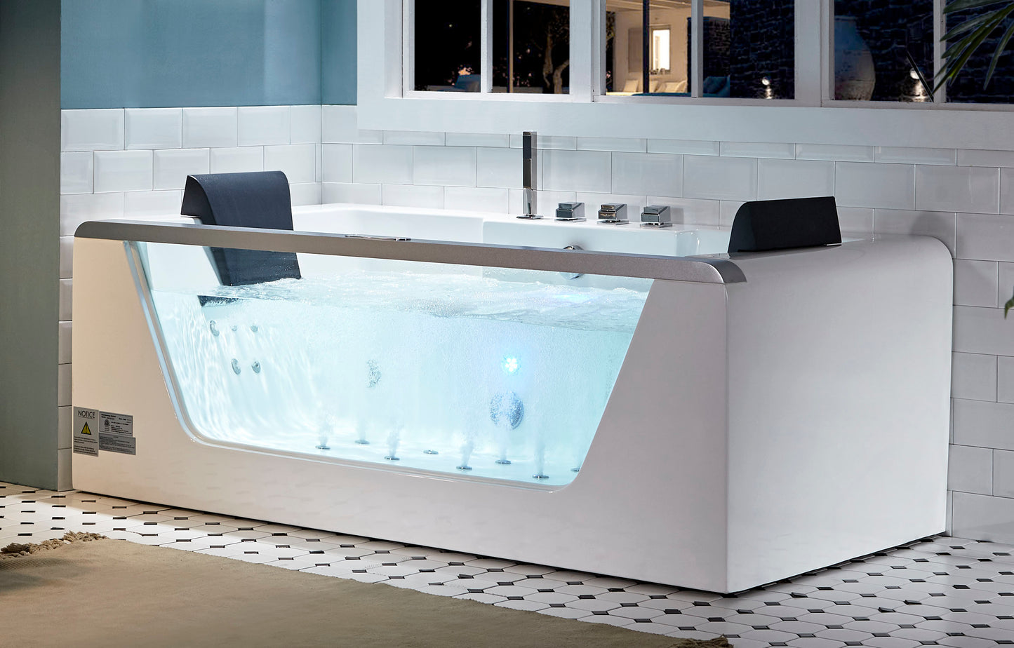 6 ft Clear Rectangular Acrylic Whirlpool Bathtub for Two