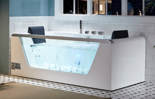 6 ft Clear Rectangular Acrylic Whirlpool Bathtub for Two