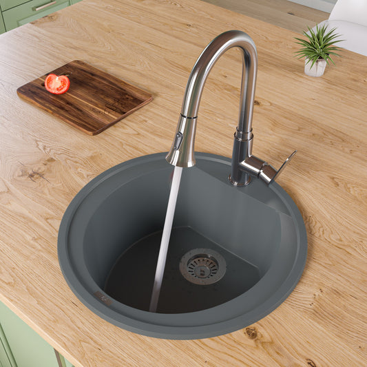 Titanium 20" Drop-In Round Granite Composite Kitchen Prep Sink