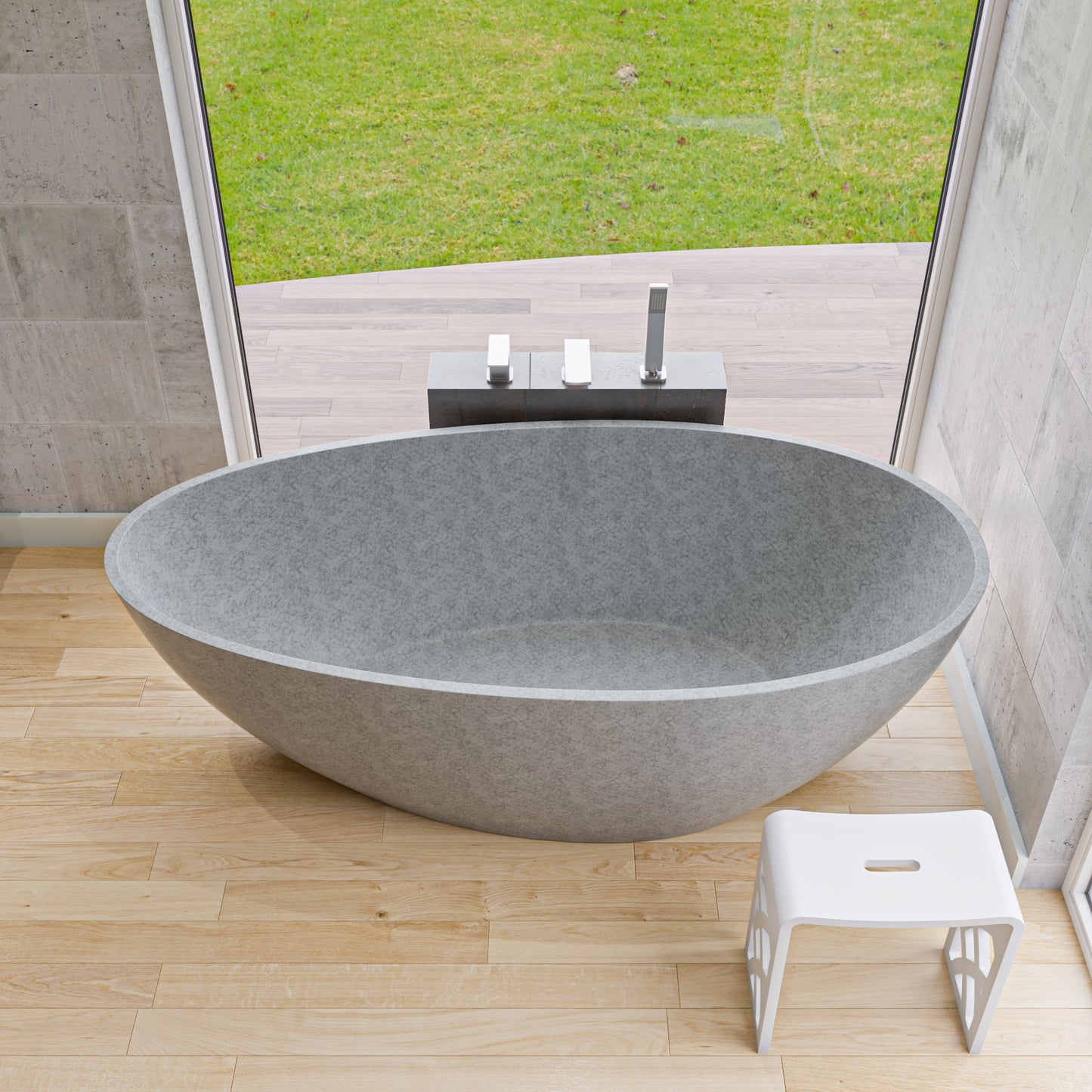 72" Solid Concrete Tear Drop Freestanding Bathtub
