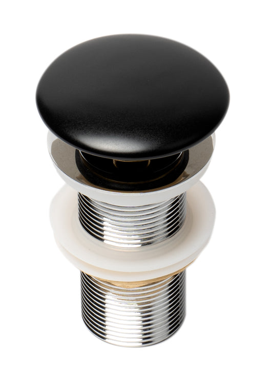 Black Matte Ceramic Mushroom Top Pop Up Drain for Sinks without Overflow