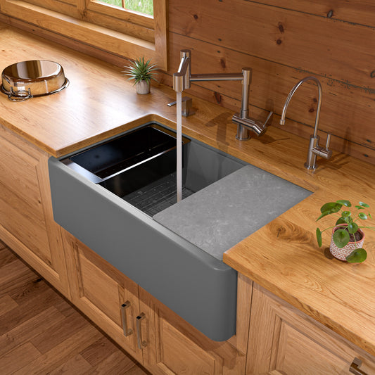 Titanium 33" Granite Composite Single Bowl Drop In Farm Sink with Accessories
