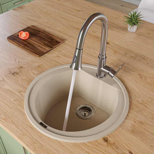 Biscuit 20" Drop-In Round Granite Composite Kitchen Prep Sink