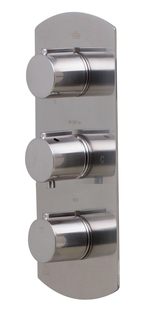 Brushed Nickel Concealed 3-Way Thermostatic Valve Shower Mixer Round Knobs