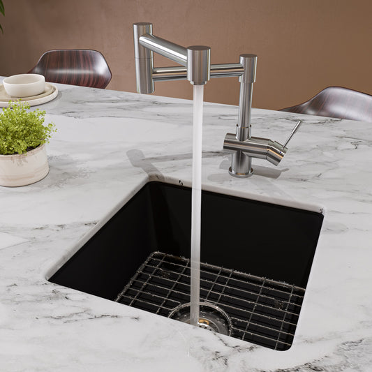 Black Matte Square 18" x 18" Undermount / Drop In Fireclay Prep Sink