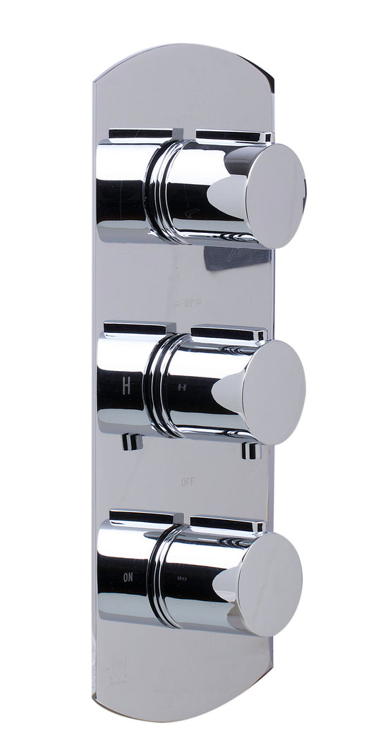 Polished Chrome Concealed 3-Way Thermostatic Valve Shower Mixer Round Knobs