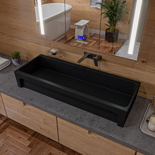 48" Black Matte Above Mount Fireclay Bathroom Trough Sink