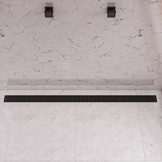 59" Black Matte Stainless Steel Linear Shower Drain with Groove Holes