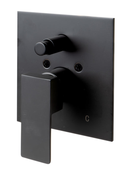 Black Matte Shower Valve with Square Lever Handle and Diverter