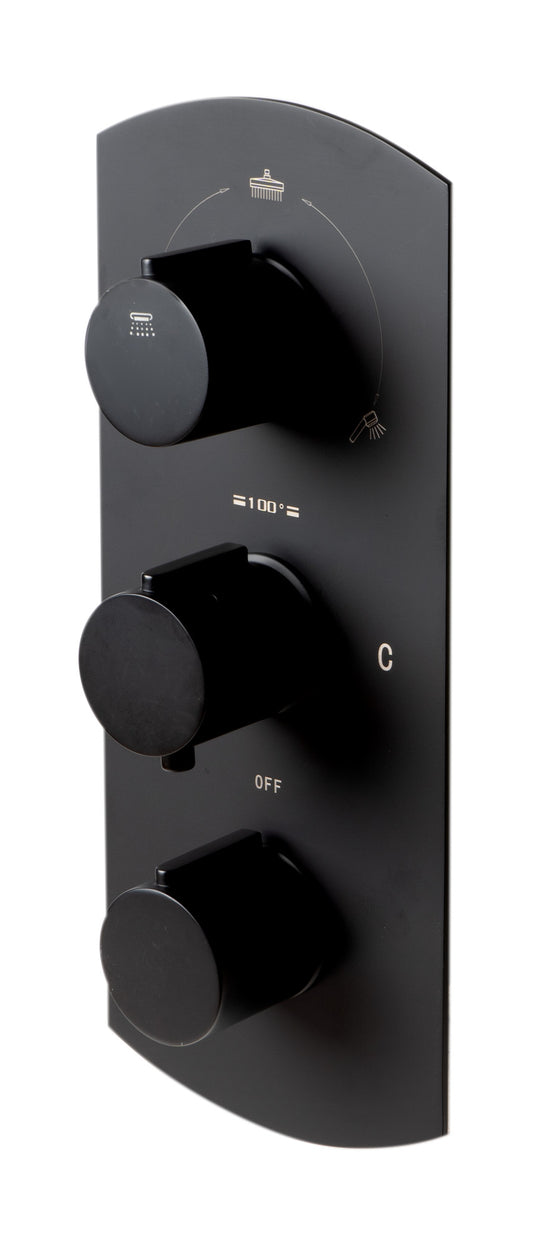 Black Matte 3-Way Thermostatic Valve Shower Mixer Round Knobs