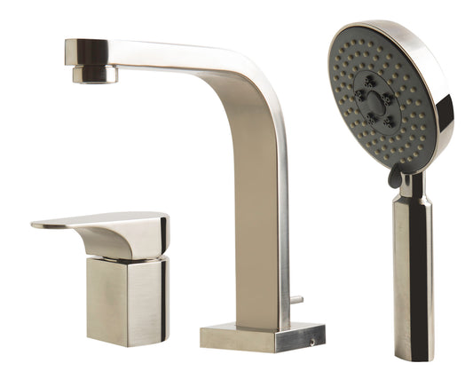 Brushed Nickel Deck Mounted Tub Filler and Round Hand Held Shower Head