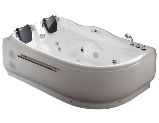 6 ft Left Drain Corner Acrylic White Whirlpool Bathtub for Two