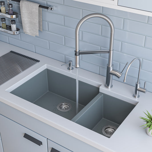 Titanium 34" Double Bowl Undermount Granite Composite Kitchen Sink