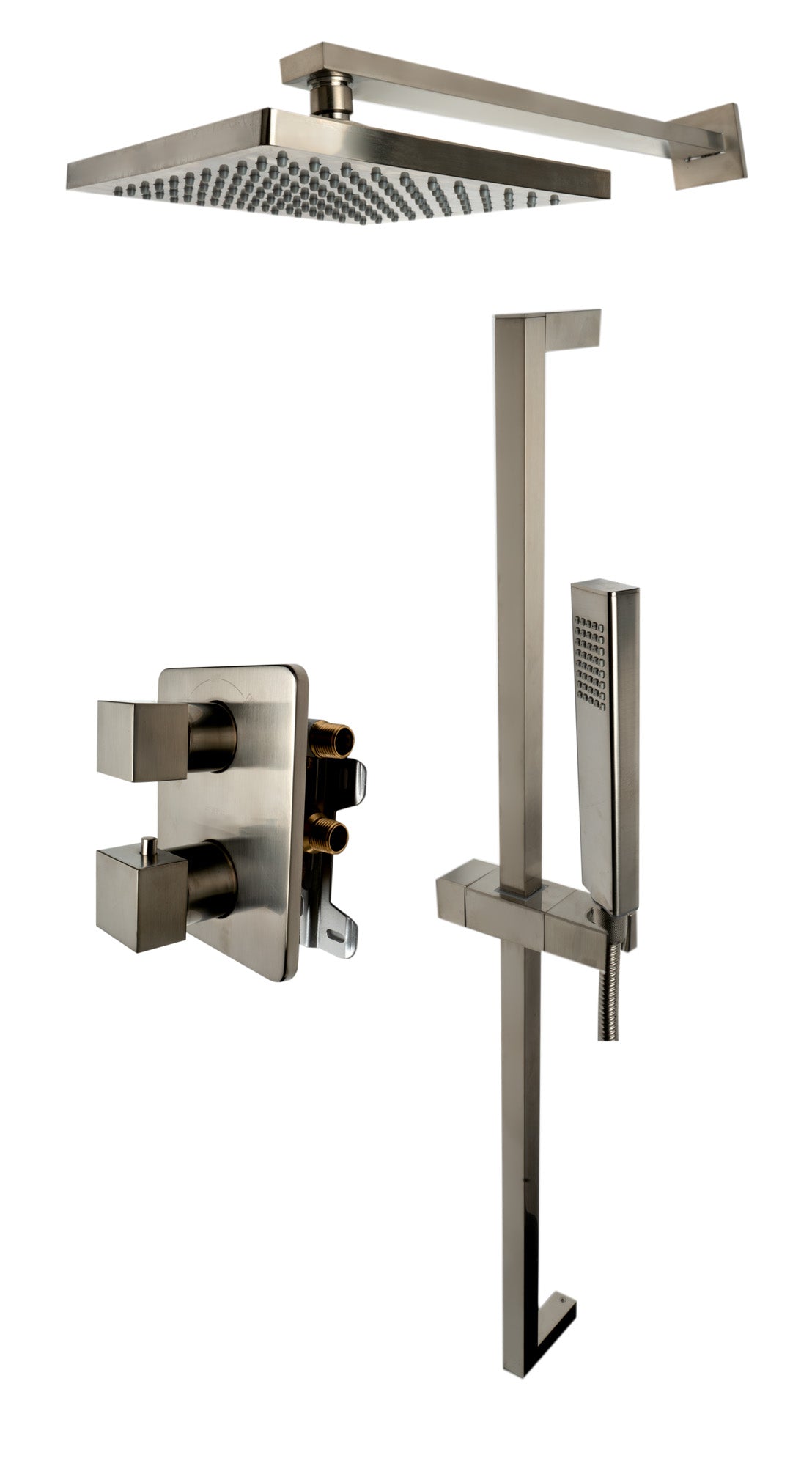 Brushed Nickel 2 Way Thermostatic Square Shower Set