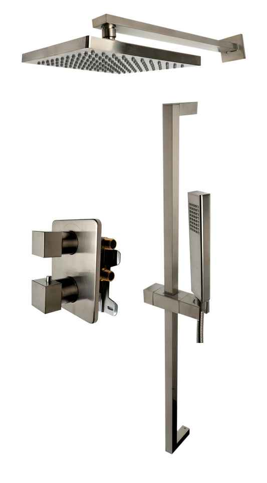 Brushed Nickel 2 Way Thermostatic Square Shower Set