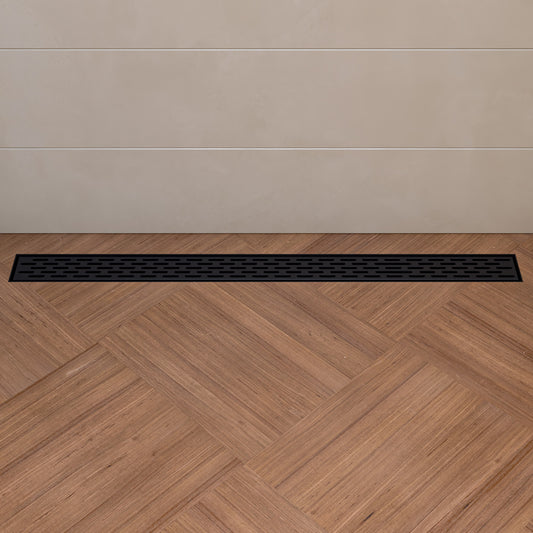 36" Black Matte Stainless Steel Linear Shower Drain with Groove Holes