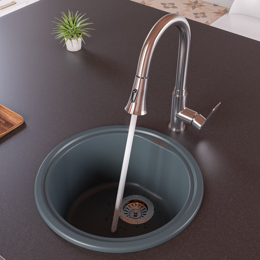 Titanium 17" Drop-In Round Granite Composite Kitchen Prep Sink