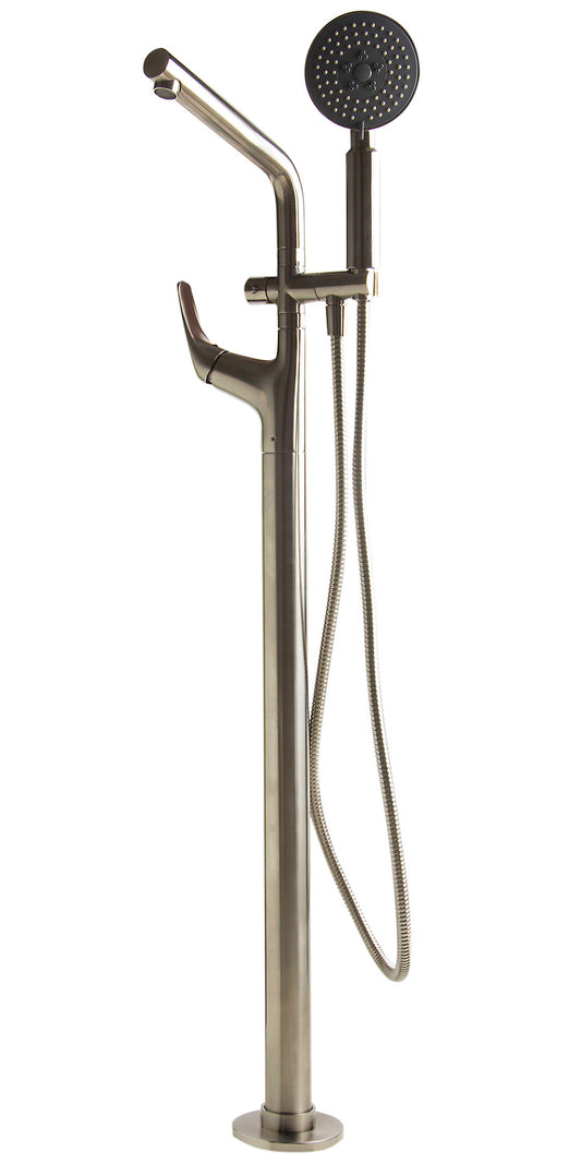 Brushed Nickel Floor Mounted Tub Filler + Mixer /w additional Hand Held Shower Head