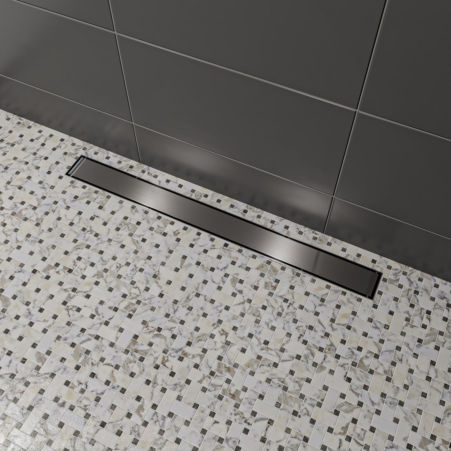 32" Modern Brushed Stainless Steel Linear Shower Drain with Solid Cover